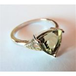 Silver Trillion Cut 1.5ct Green Amethyst Ring