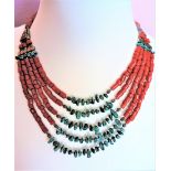 Coral and Green Zoisite Necklace