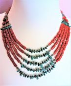 Coral and Green Zoisite Necklace