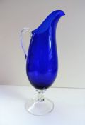 Antique Edwardian Bristol Blue Glass Jug 32cm Tall