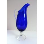 Antique Edwardian Bristol Blue Glass Jug 32cm Tall