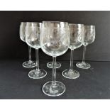 Antique Art Nouveau Etched Wine Glasses