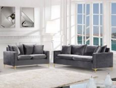 Brand New Boxed 3 Seater Plus 2 Seater Icon Sofas In Plush Grey Velvet