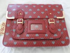 HT London Large Satchel. Burgundy With Hearts. RRP £29.99. Brand New