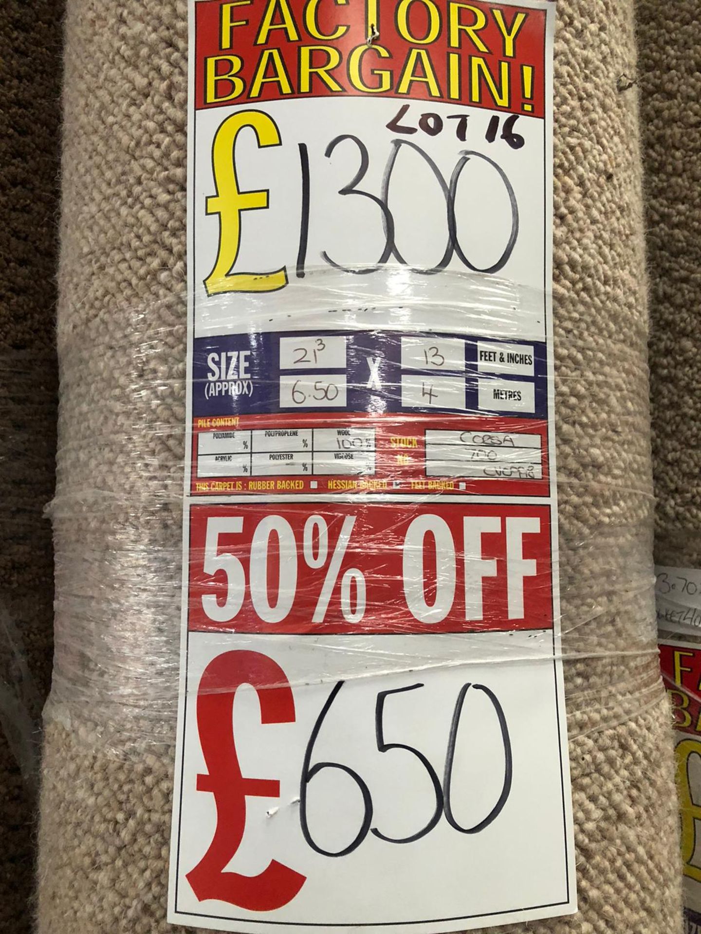 Corsa 100% Wool 6.5M X 4M (21Ft 3In X 13Ft ) Loopcontract Hessian Back - Image 2 of 2