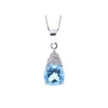 9ct White Gold Diamond And Blue Topaz Pendant