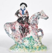 C19th Yorkshire spongeware flatback equestrian figure