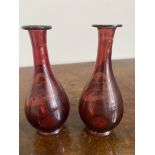 C19th Pair of small ruby coloured glass vases