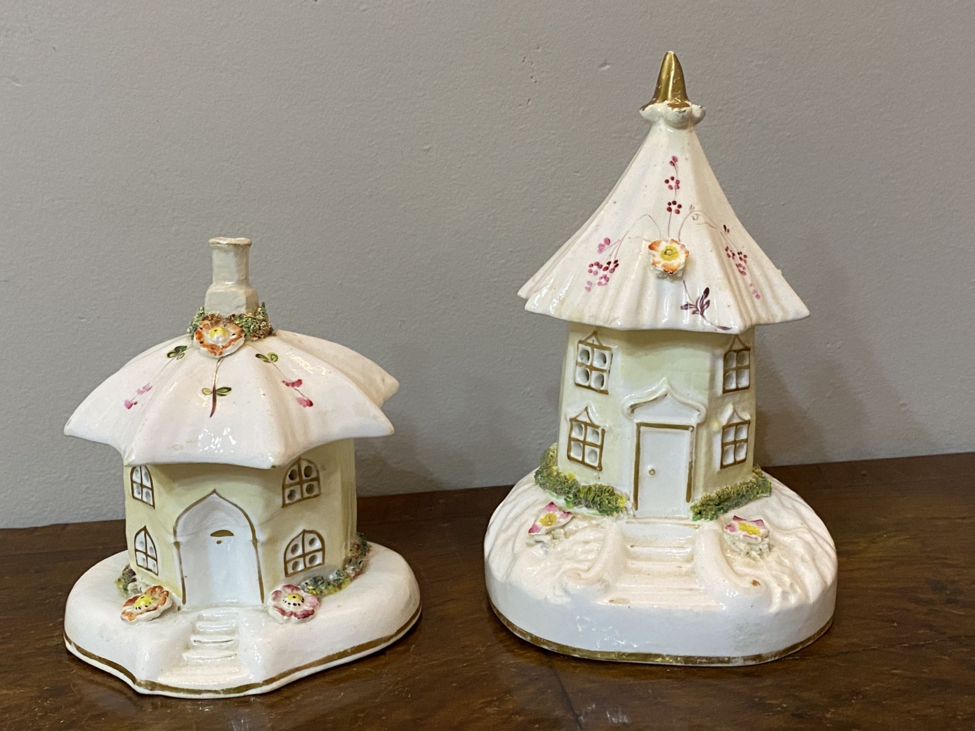 Two C19th pastille burners shaped as cottages