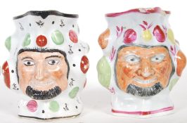 Two prattware satyr mask jugs