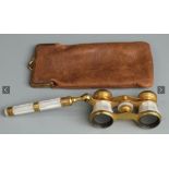 Pair of mother of Pearl opera gAsses in kid glove case