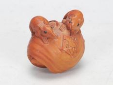C1900 boxwood netsuke carved family of rats with glass eyes