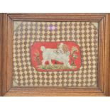 C19th tapestry of dog in small oak frame