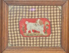 C19th tapestry of dog in small oak frame