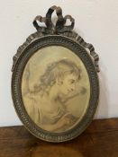 Late 18th century print by Angelica kaufman in a brass oval frame