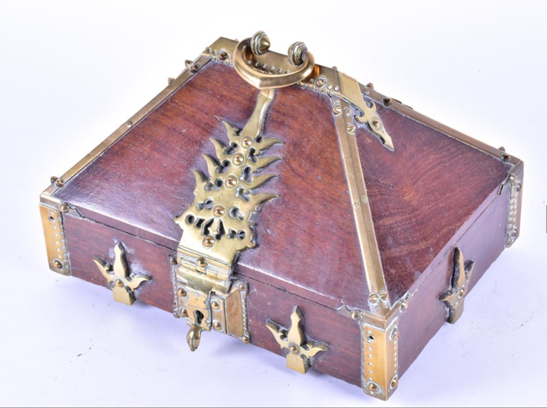 C19th Indian hardwood and brass mounted dowry chest - Image 3 of 5