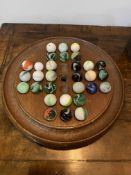 C19th solitaire board with glass marbles
