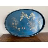 Blue lacquered chinoiserie tray
