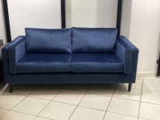 Brand new wrapped 3 seater Sandringham sofa in blue fabric