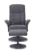 Brand new boxed Cannes reclining swivel chair and footstool in lisbon grey fabric