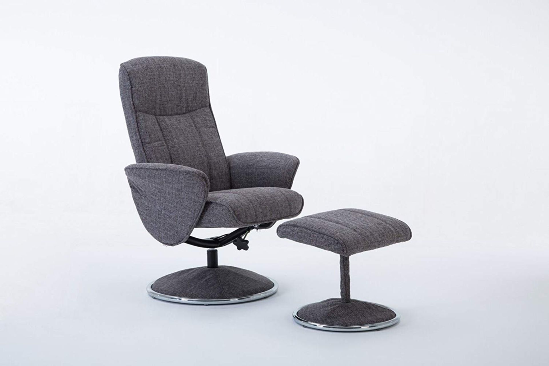 Brand new boxed Cannes reclining swivel chair and footstool in lisbon grey fabric - Image 2 of 2