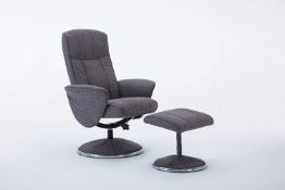 Brand new boxed Cannes reclining swivel chair and footstool in lisbon grey fabric
