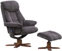Brand new boxed cannes reclining swivel chair and stool in charcoal grey fabric