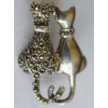 Silver And Marcasite Cats Brooch