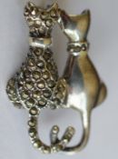 Silver And Marcasite Cats Brooch