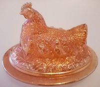 Sowerby Marigold Carnival Glass Hen On Nest