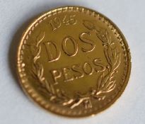 22ct Gold 1945 Dos Pesos Coin