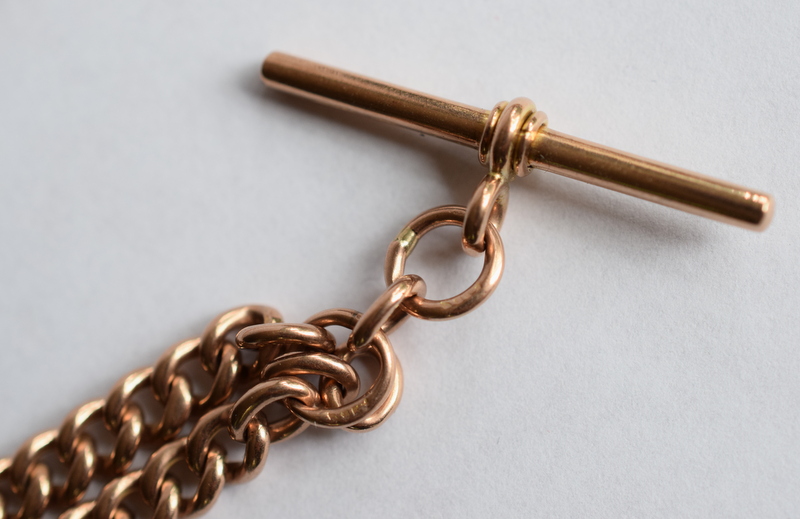 Vintage 9ct Rose Gold Double Albert Watch Chain - Image 3 of 6