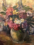 Large oil painting Lupins and Dahlias by Scottish artist Sir William MacTaggart FRSE RA RSA