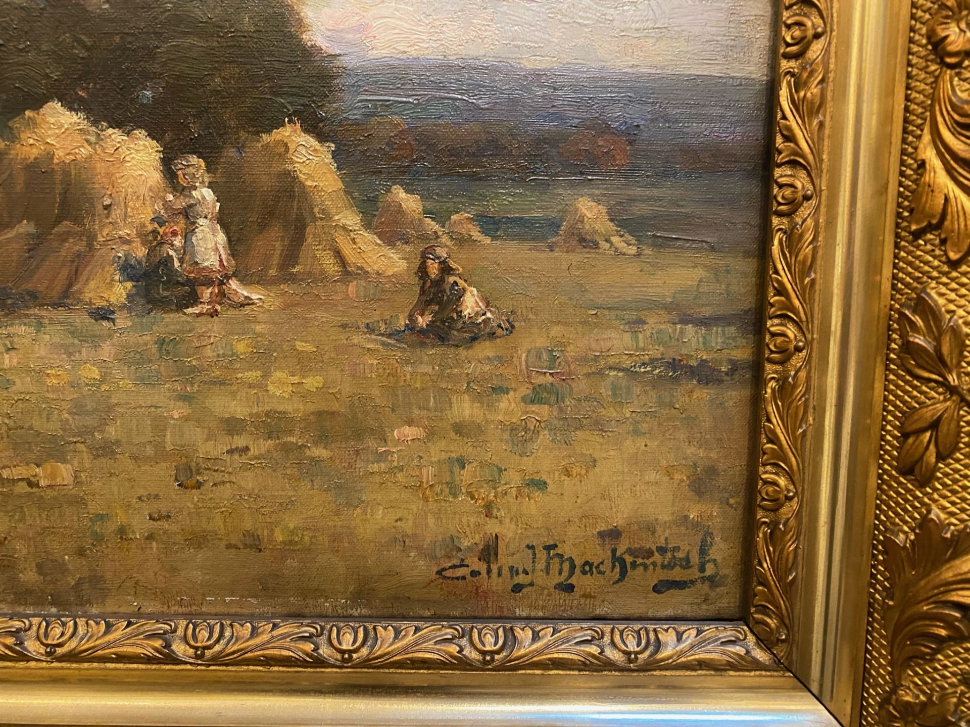 Colin John Macintosh Scottish circa 1900'sartist original signed oil painting 'Harvest Scene' - Image 3 of 3