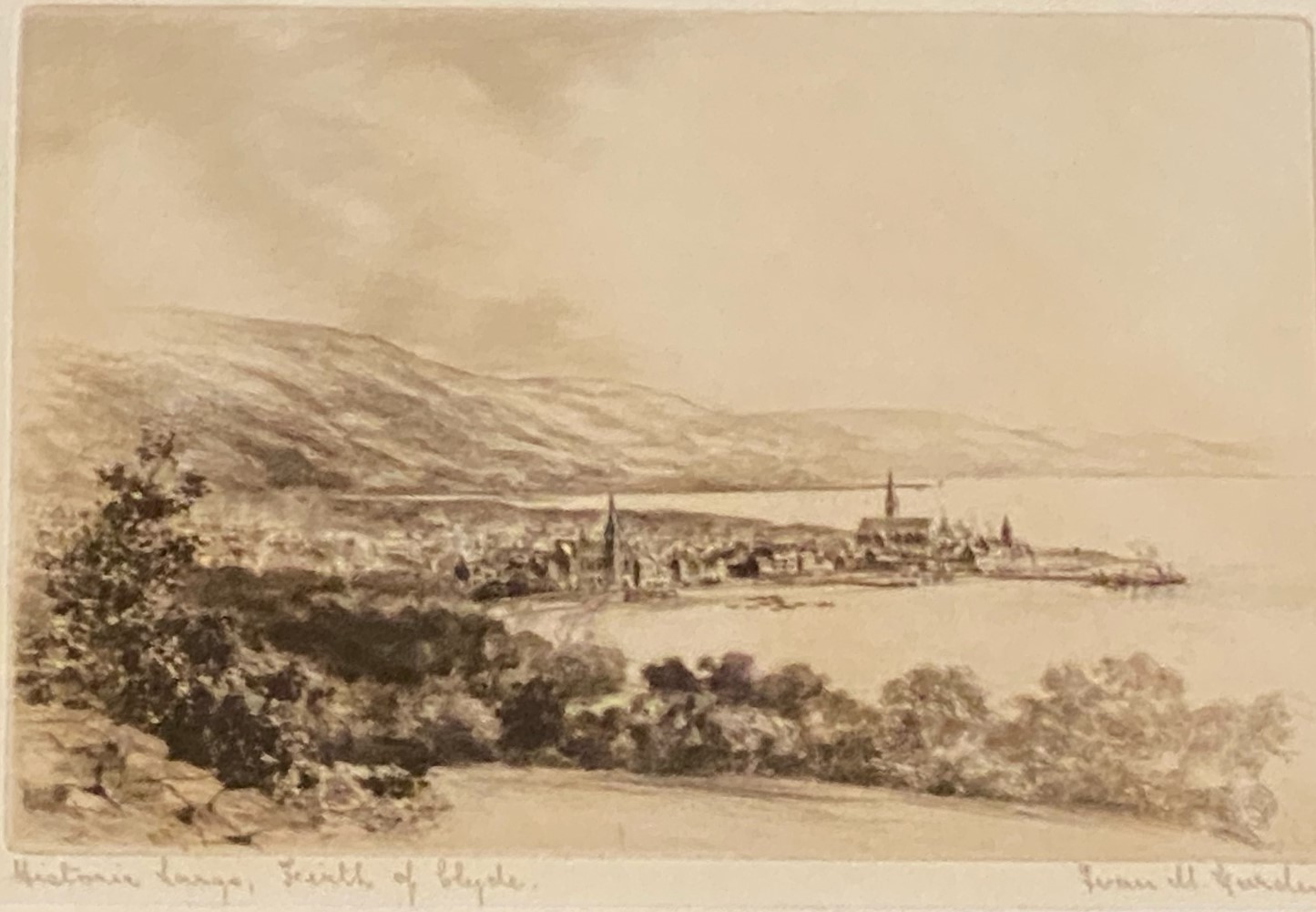 Ivan M Garden signed etching Historic Largs Firth of Clyde - Image 3 of 4