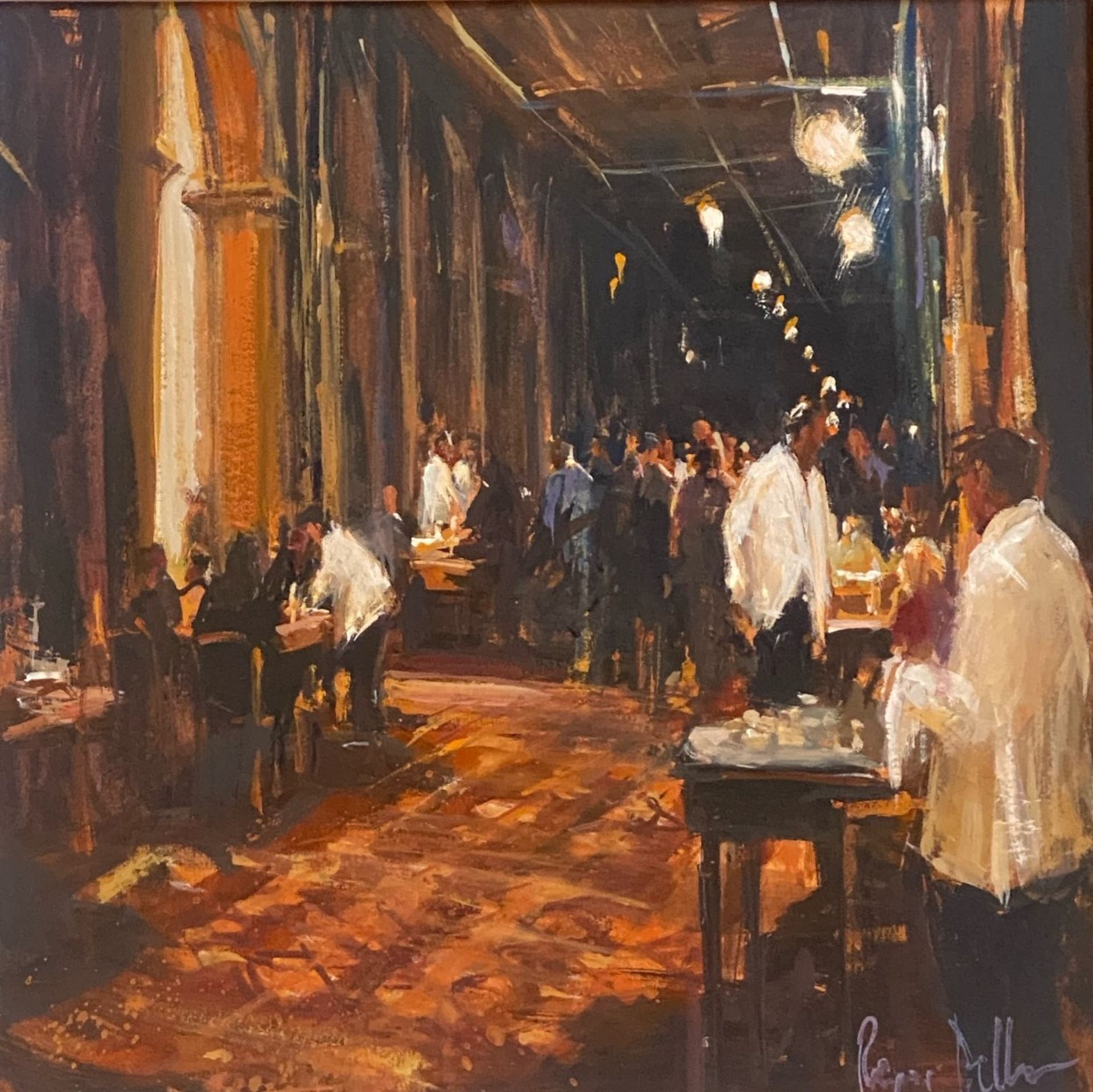 Rodger Dellar PS RI ROI signed oil painting “The Florian Café”