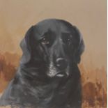 Original watercolour painting Black Labrador Dog portrait by British artist Ruben Ward Binks