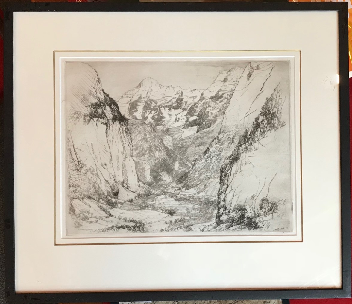 Donald Shaw Maclaughlan (Canadian 1876-1938) “Lauterbrunnen” Swiss Alps signed etching - Image 2 of 3