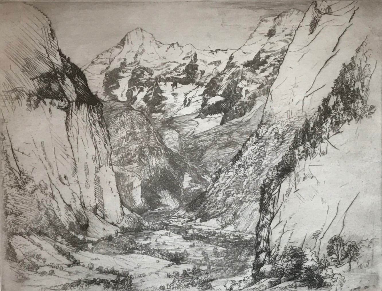 Donald Shaw Maclaughlan (Canadian 1876-1938) “Lauterbrunnen” Swiss Alps signed etching