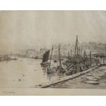 William Lionel Wyllie signed etching Coastal scene