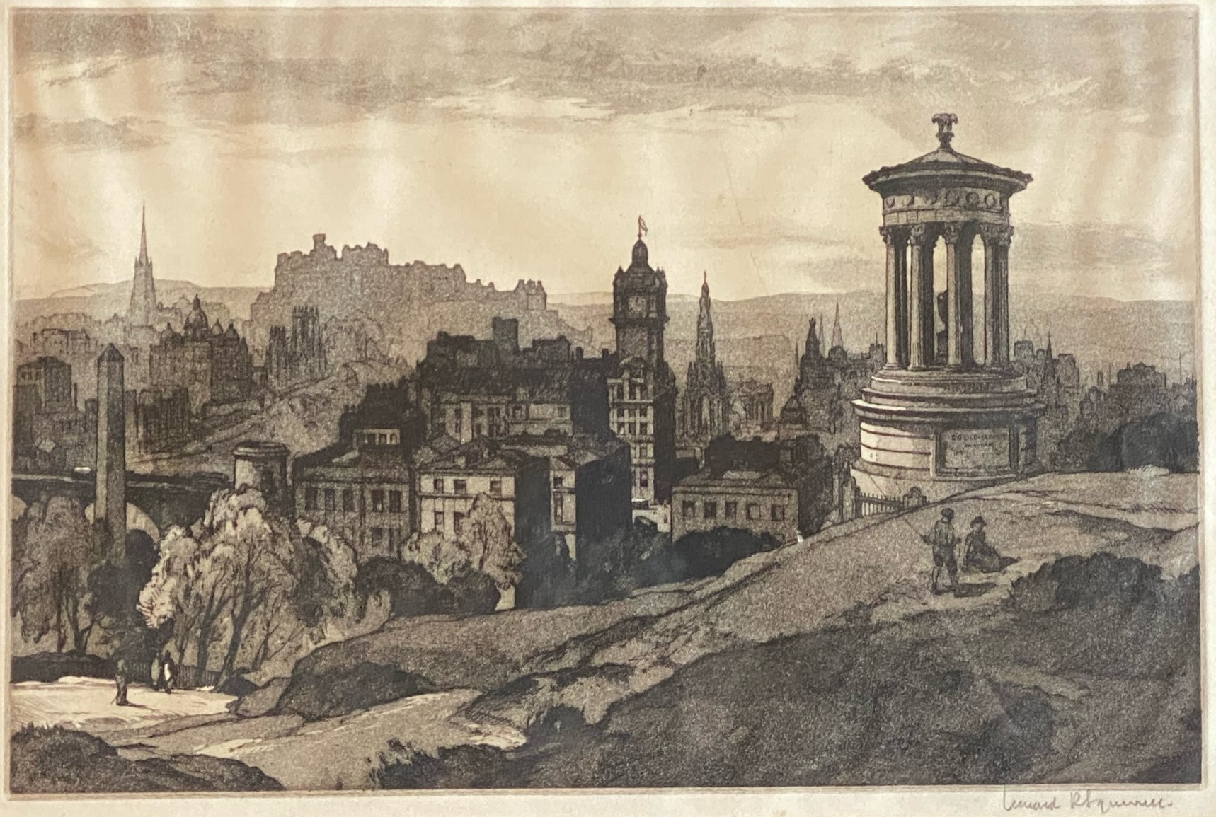 Leonard Russell Squirrel (RWS, RE, RI, PS, SGA 1893-1979) signed etching Edinburgh from Carlton Hill