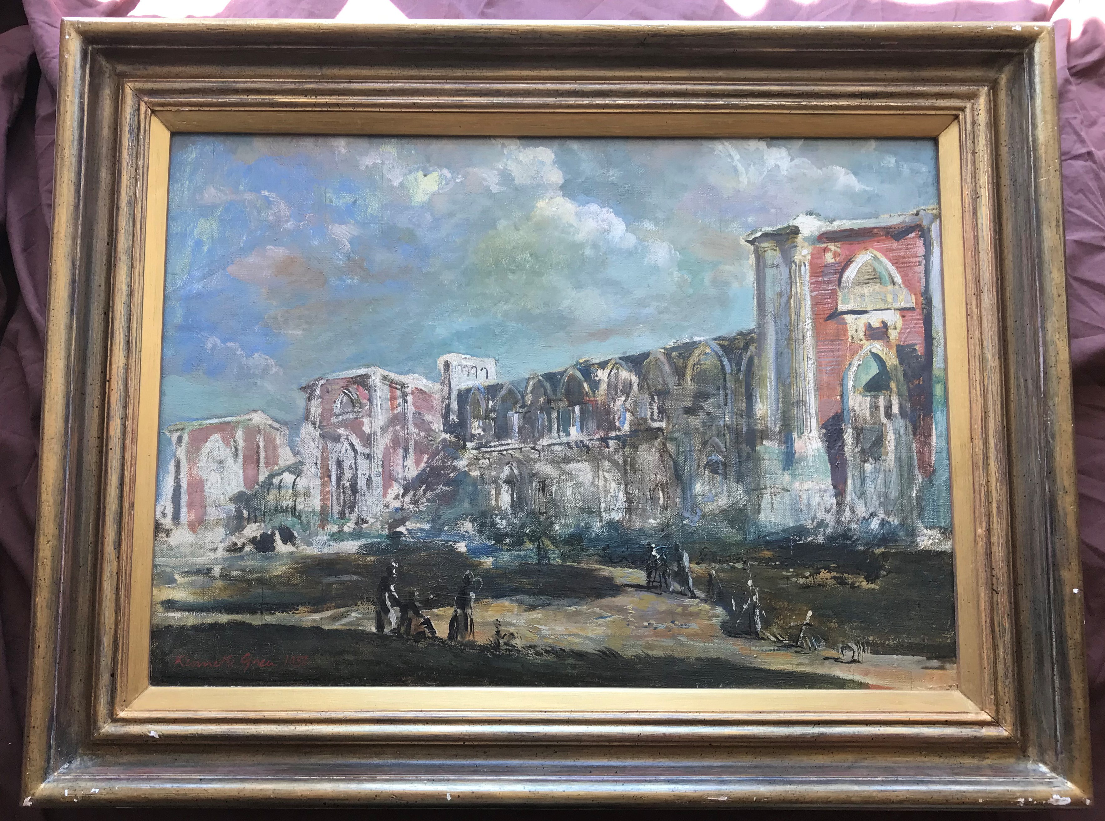 Kenneth Green 1905-1986 Suffolk artist Large oil painting “city wall” - Image 2 of 4