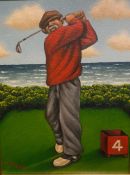 Graham McKean signed oil painting Golf subject "Fore"