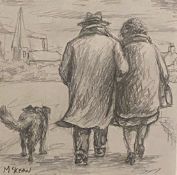 Graham McKean signed pencil drawing "walking the dog"