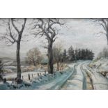 John Ross, Contemporary Scottish artist, Large oil “the road in winter”
