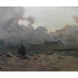 Alexander Frew Scottish 1863–1908 Large signed oil Dusk over Loch Linnhe