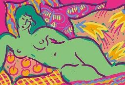 The Green Nude signed and numbered Limited-edition Silk Screen Print by British artist Gerry Baptist