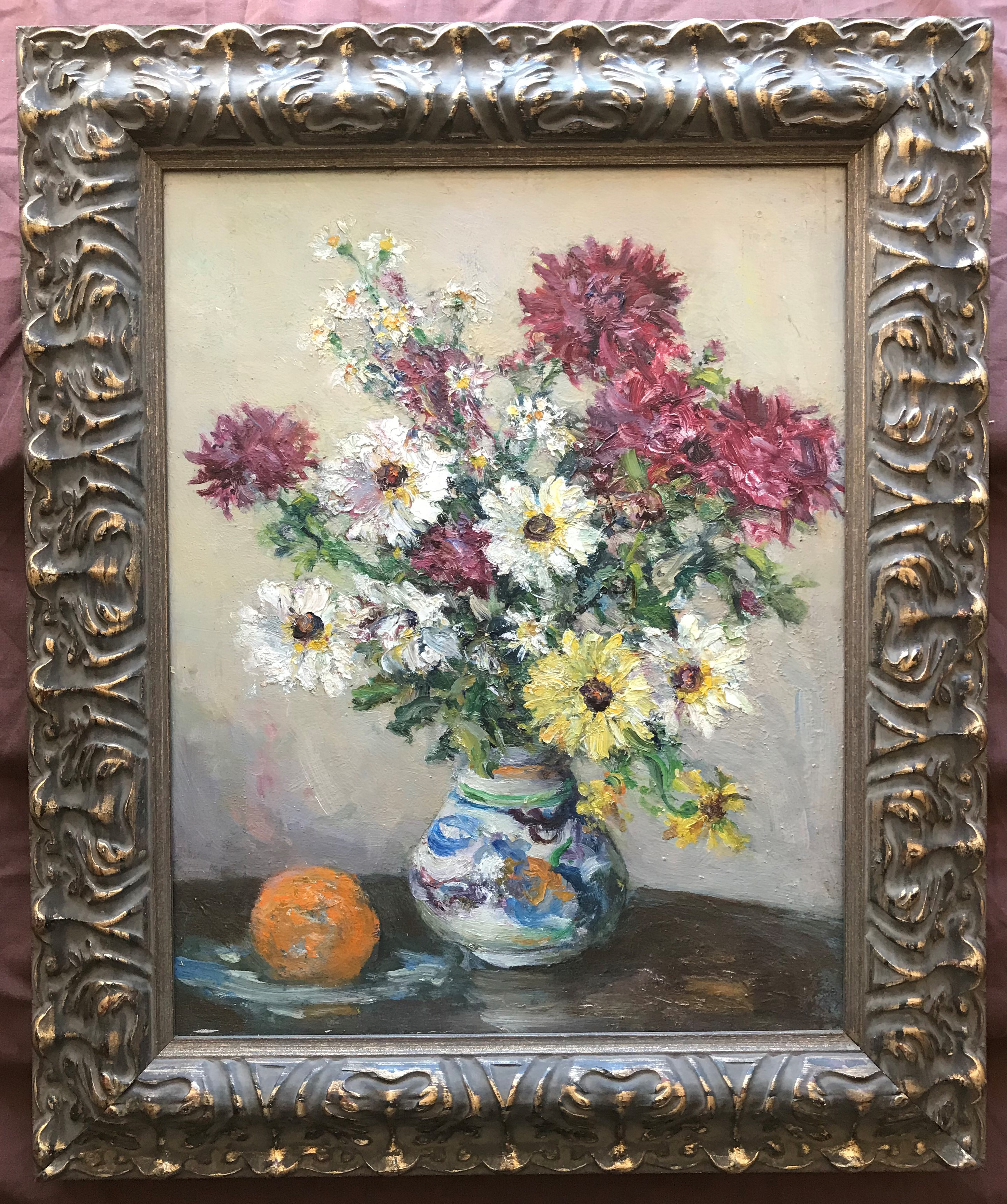 Attrib to Robert Dickie Cairns 1866-1944 R,S,A Oil still life chrysanthemums and Daisies - Image 2 of 3