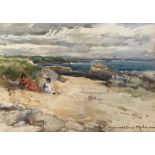 John Malaughlan Milne A.R.S.A, R.S.A, Watercolour Children on the Sand dunes