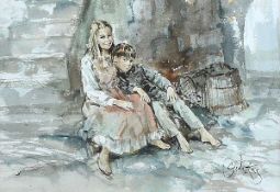 Gordon King Original Watercolour The fisherman's children watercolour